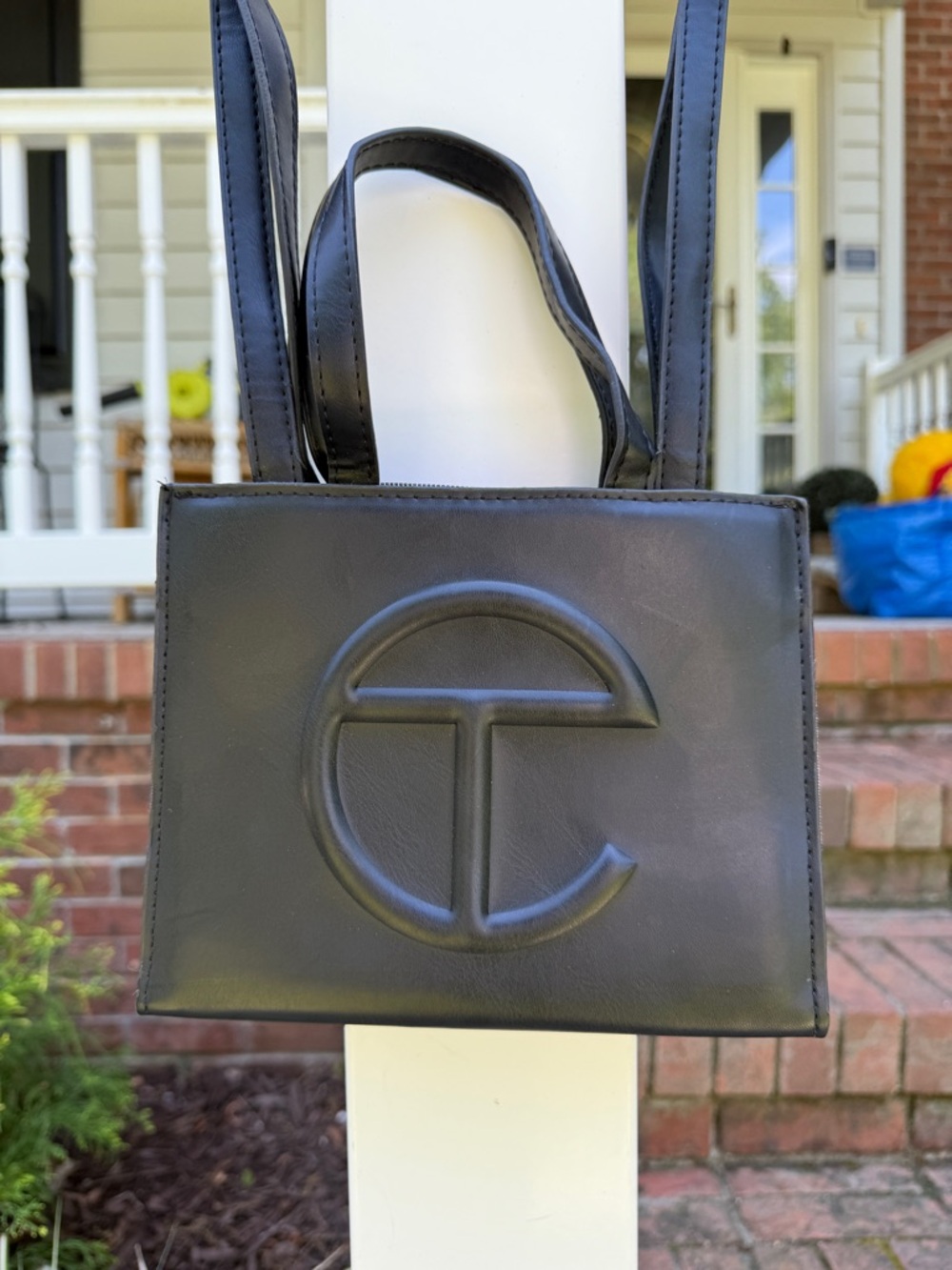 Black Vegan Leather Small Shopping Tote Shoulder Handbag Teflar